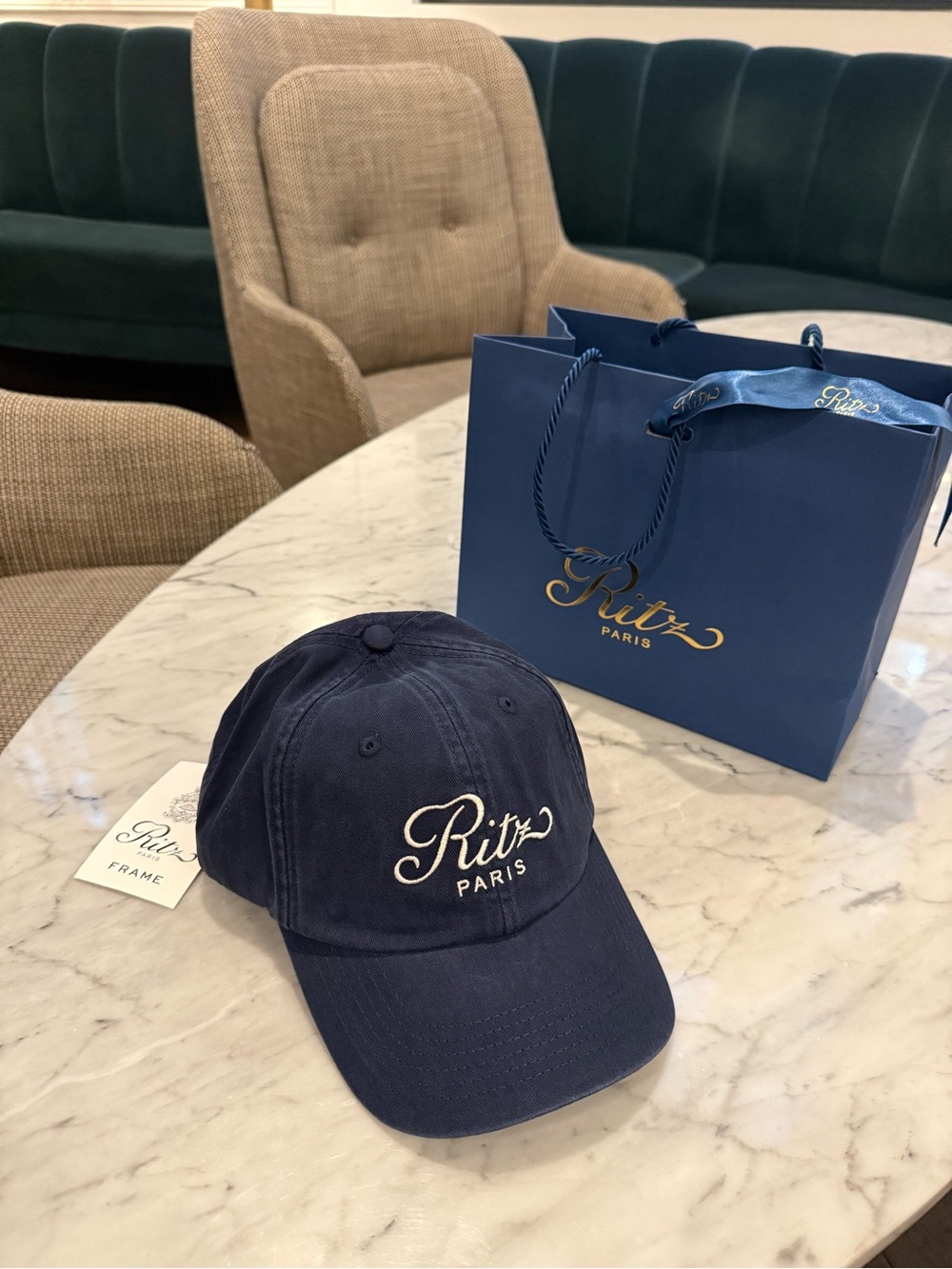 FRAME x Ritz Paris Navy Embroidered Logo Baseball Cap with Original Packaging